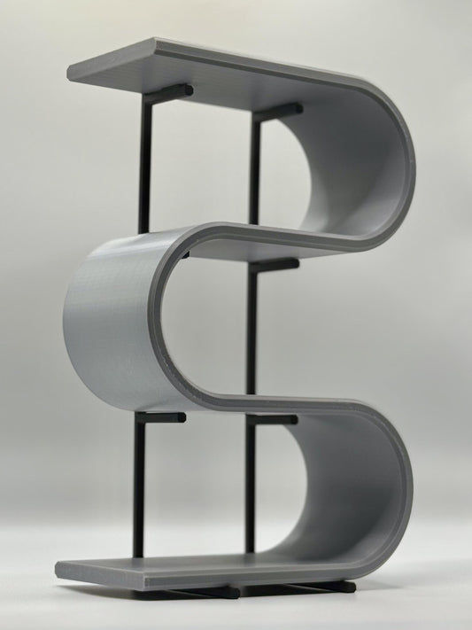Curved four-tier 3D printed display shelf — view 2