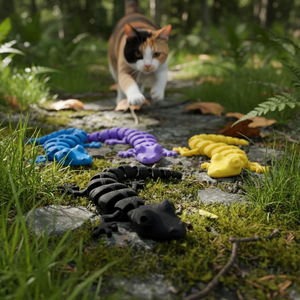 3D printed articulated flexi lizard cat toy