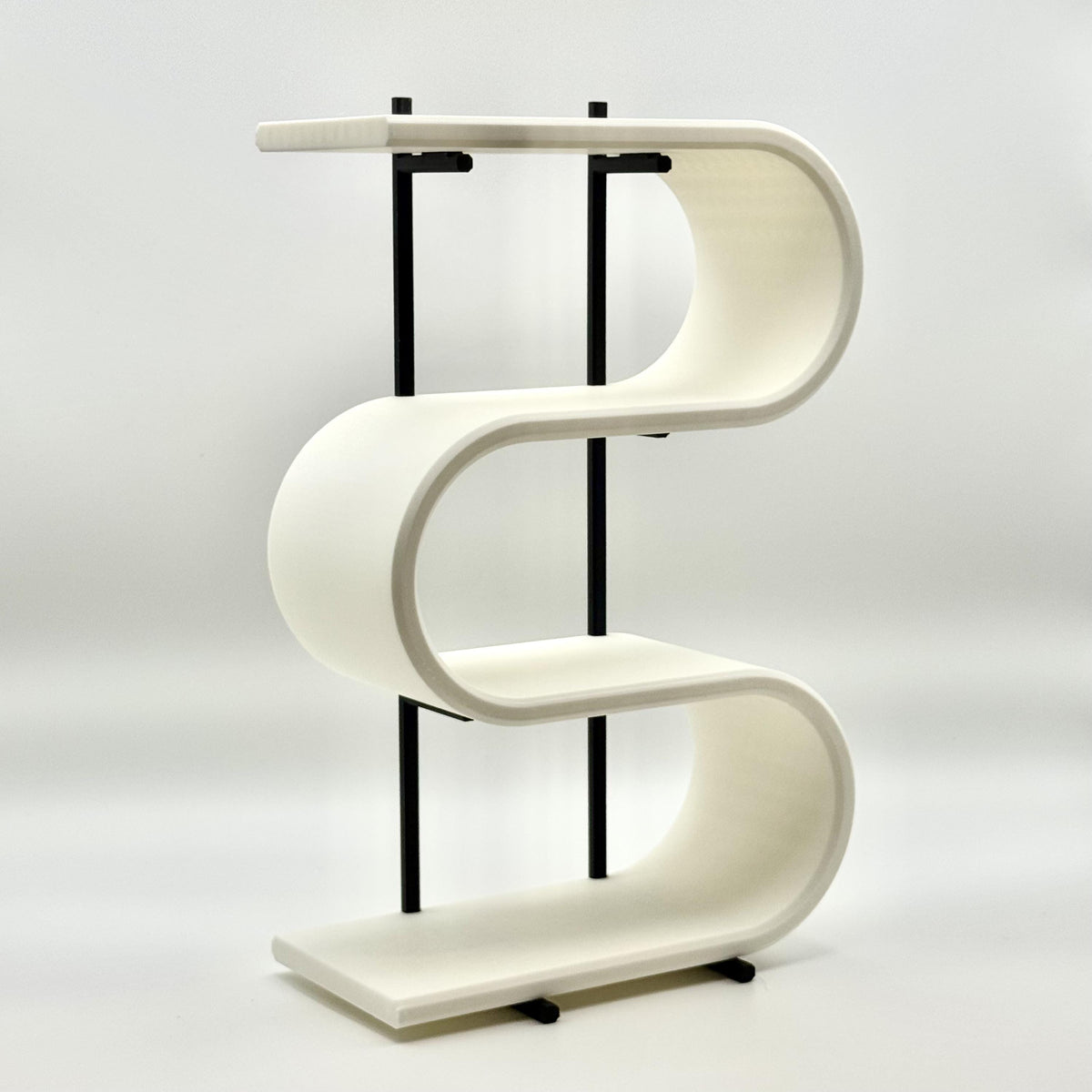 Curved four-tier 3D printed display shelf
