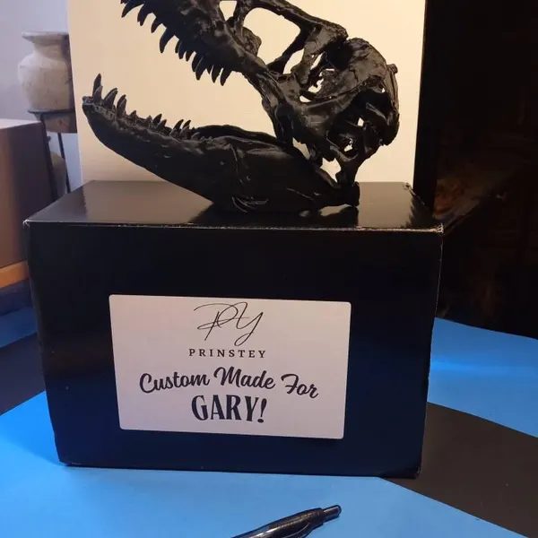 Customer photo of T-Rex Skull Replica from Gary's Etsy review